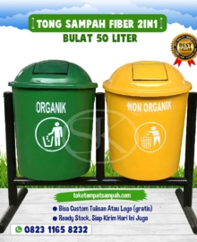 tempat sampah fiber 2 pilah, tong sampah fiber 2in1, tempat sampah fiber 2 warna, tong sampah 2in1
