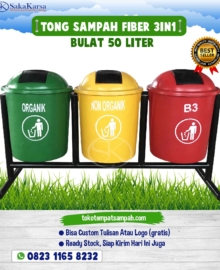 tong sampah fiber bulat 3in1, tempat sampah fiber 3 warna, tong sampah fiber 3 pilah, tempat sampah fiber 3 jenis