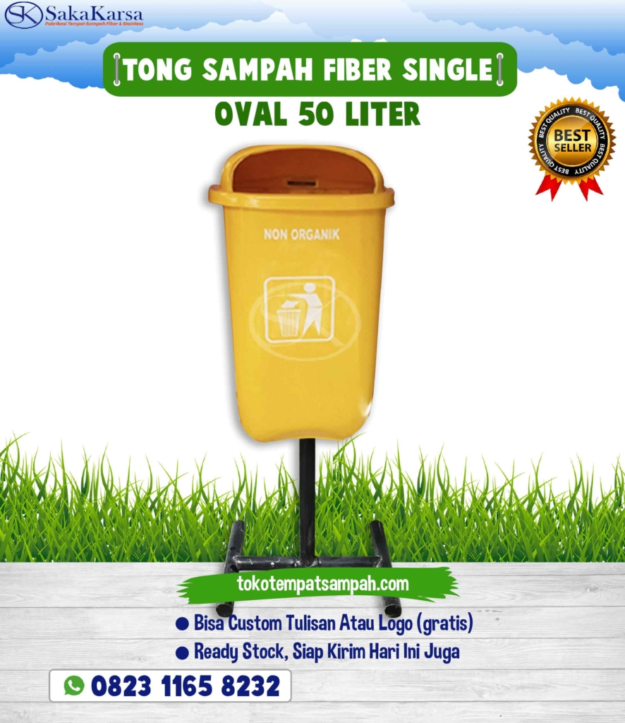 tong sampah fiber organik, tempat sampah fiber oval 50 liter, tong sampah fiber oval kapasitas 50 liter