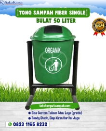 tong sampah fiber single 50 liter, tong sampah fiberglass, tempat sampah fiber,