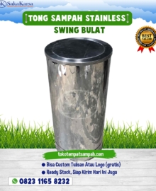 tong sampah stainless swing , tempat sampah stainless swing bulat, tong sampah stainless steel,