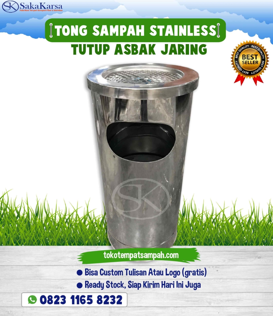 tempat sampah stainless asbak, tong sampah stainless asbak, standing asthray, tong sampah stainless bulat asbak,