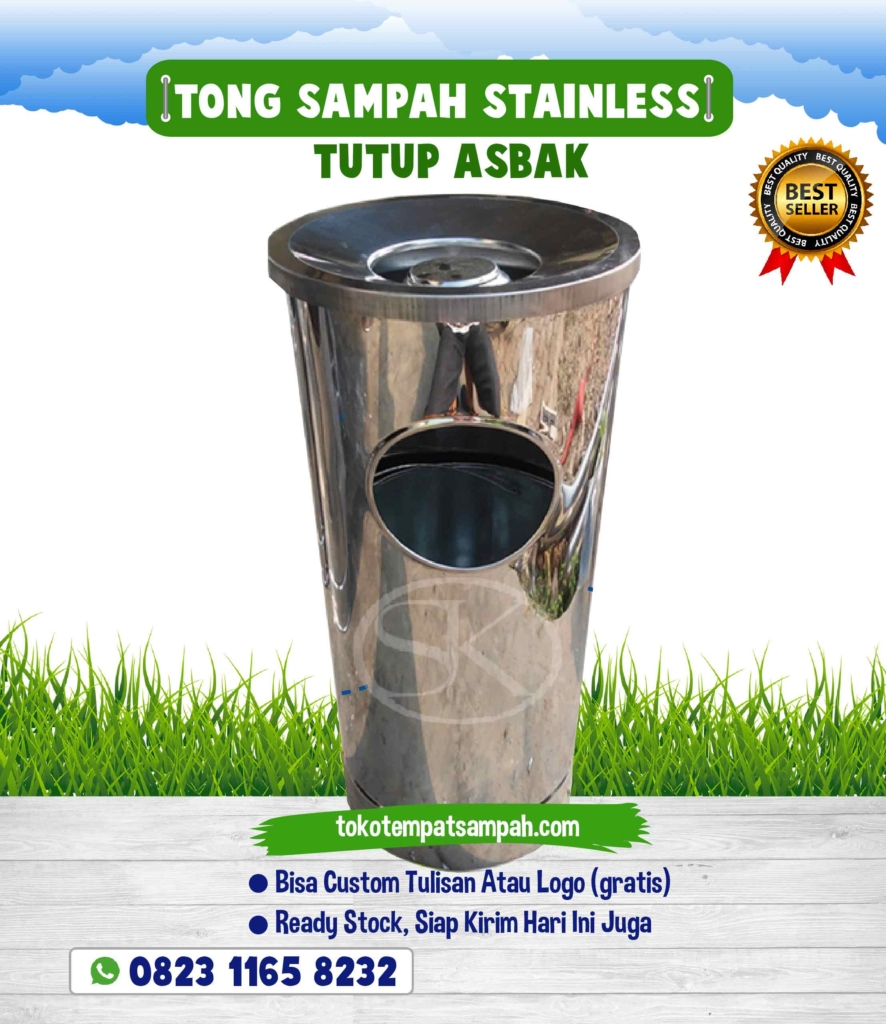 tong sampah stainless asbak, tempat sampah stainless asbak, tong sampah stainless
